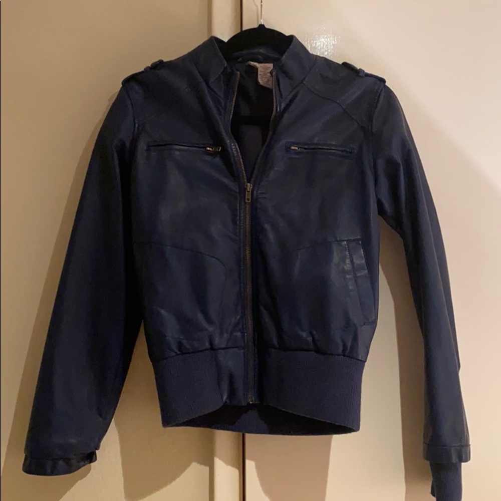 Blue leather jacket